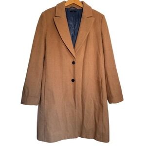 SISLEY Made in Italy Women Camel Wool Blend Classic Button Up Coat Size 10